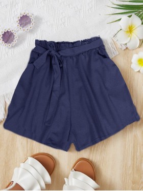 Solid Colored Shorts w/ Front Tie & Pockets